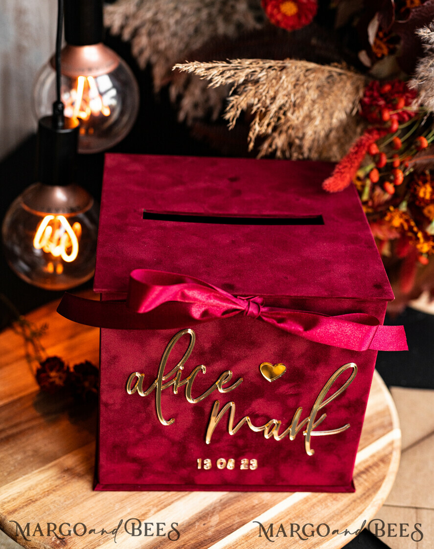  CARD BOXES velvet card boxes burgundy Card Box, Maroon Wedding Card Box with Lid, Marsala Wedding Money Box, Wedding Card Box with slot  