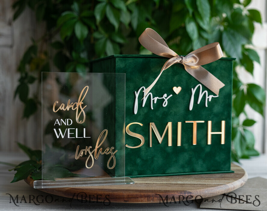  CARD BOXES velvet card boxes  Gift Card Box &  Sign Set , Velvet green wedding wishing well money gift card box, Personalized Wedding Card Box, Greenery Luxury Card Box, Wedding Card Box with Lid, Emerald Wedding Money Box, Garden Wedding Card Box