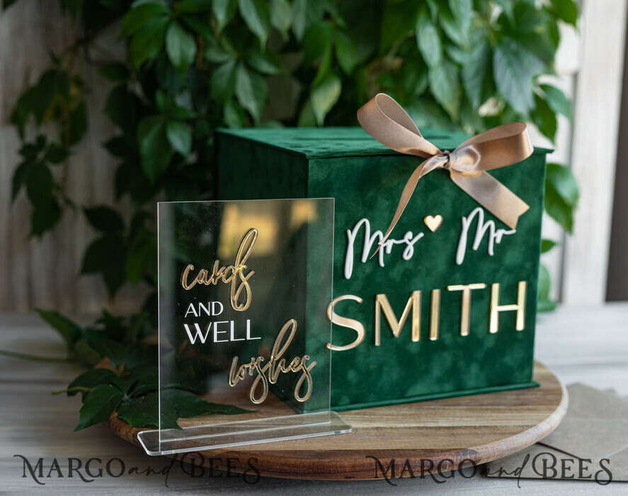  CARD BOXES velvet card boxes  Gift Card Box &  Sign Set , Velvet green wedding wishing well money gift card box, Personalized Wedding Card Box, Greenery Luxury Card Box, Wedding Card Box with Lid, Emerald Wedding Money Box, Garden Wedding Card Box