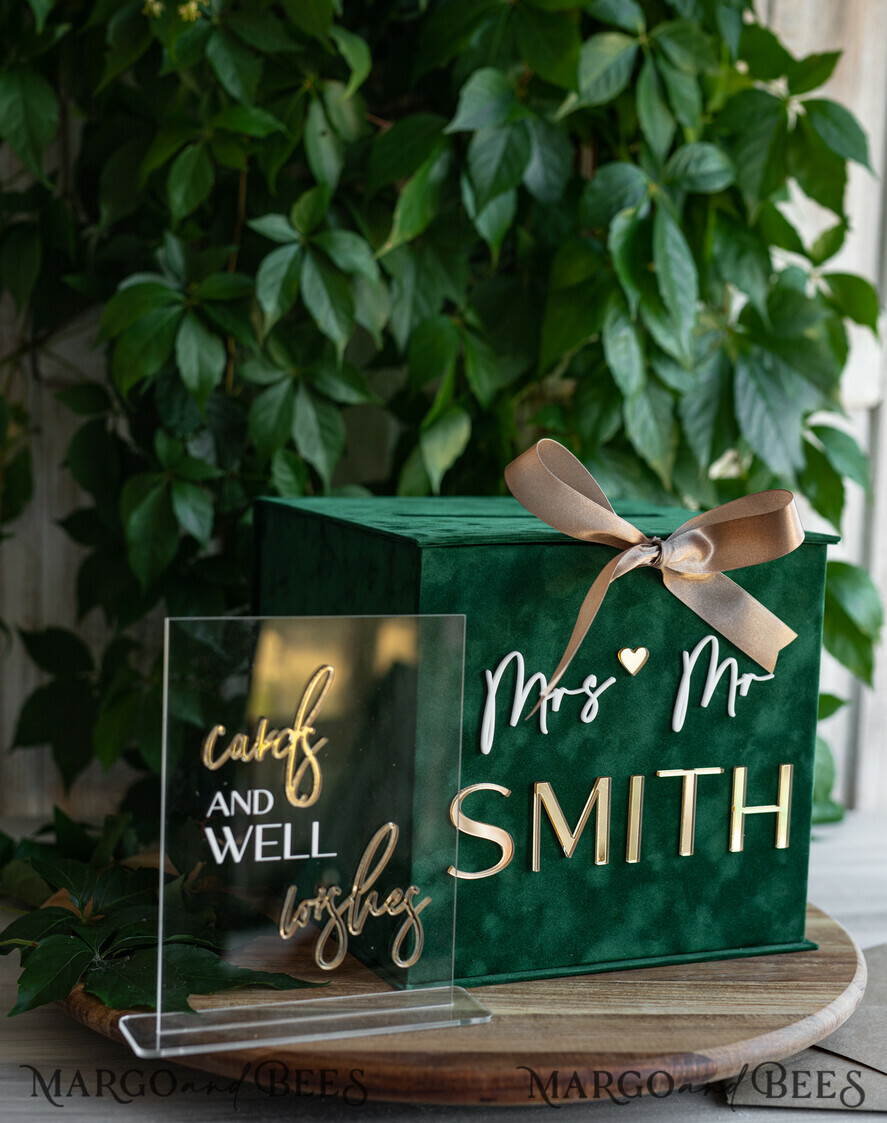  CARD BOXES velvet card boxes  Gift Card Box &  Sign Set , Velvet green wedding wishing well money gift card box, Personalized Wedding Card Box, Greenery Luxury Card Box, Wedding Card Box with Lid, Emerald Wedding Money Box, Garden Wedding Card Box