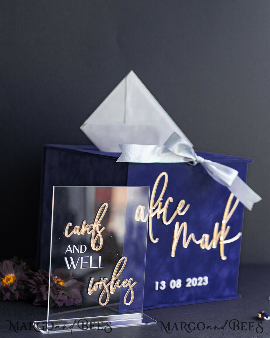  CARD BOXES velvet card boxes Gift Card Box & Cards well wishes Sign Set , Velvet Navy wedding wishing well money gift card box, Personalized Wedding Card Box, Luxury Card Box, Wedding Card Box with Lid, Wedding Money Box, Wedding Card Box