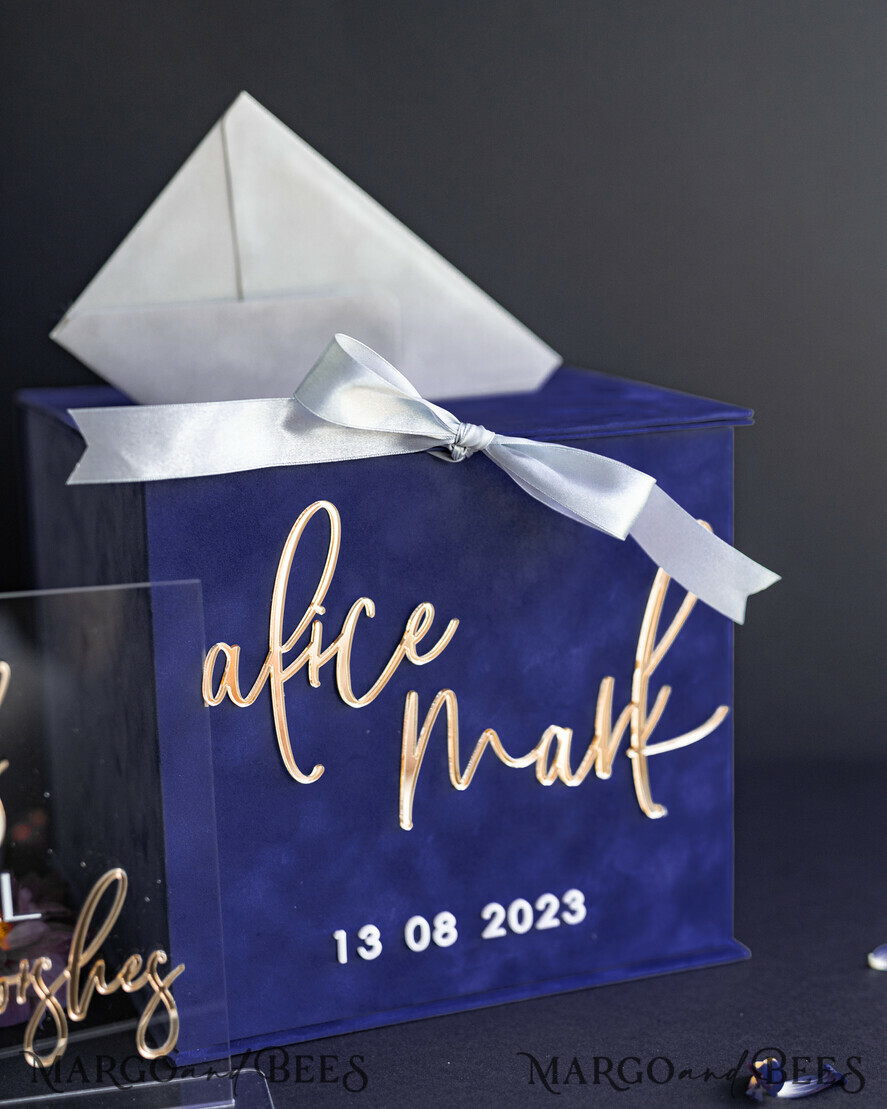  CARD BOXES velvet card boxes Gift Card Box & Cards well wishes Sign Set , Velvet Navy wedding wishing well money gift card box, Personalized Wedding Card Box, Luxury Card Box, Wedding Card Box with Lid, Wedding Money Box, Wedding Card Box
