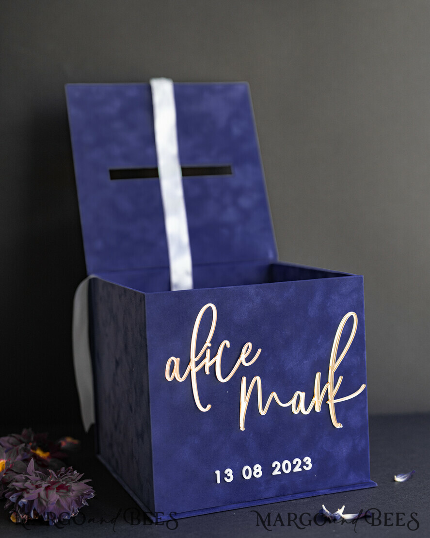  CARD BOXES velvet card boxes Gift Card Box & Cards well wishes Sign Set , Velvet Navy wedding wishing well money gift card box, Personalized Wedding Card Box, Luxury Card Box, Wedding Card Box with Lid, Wedding Money Box, Wedding Card Box