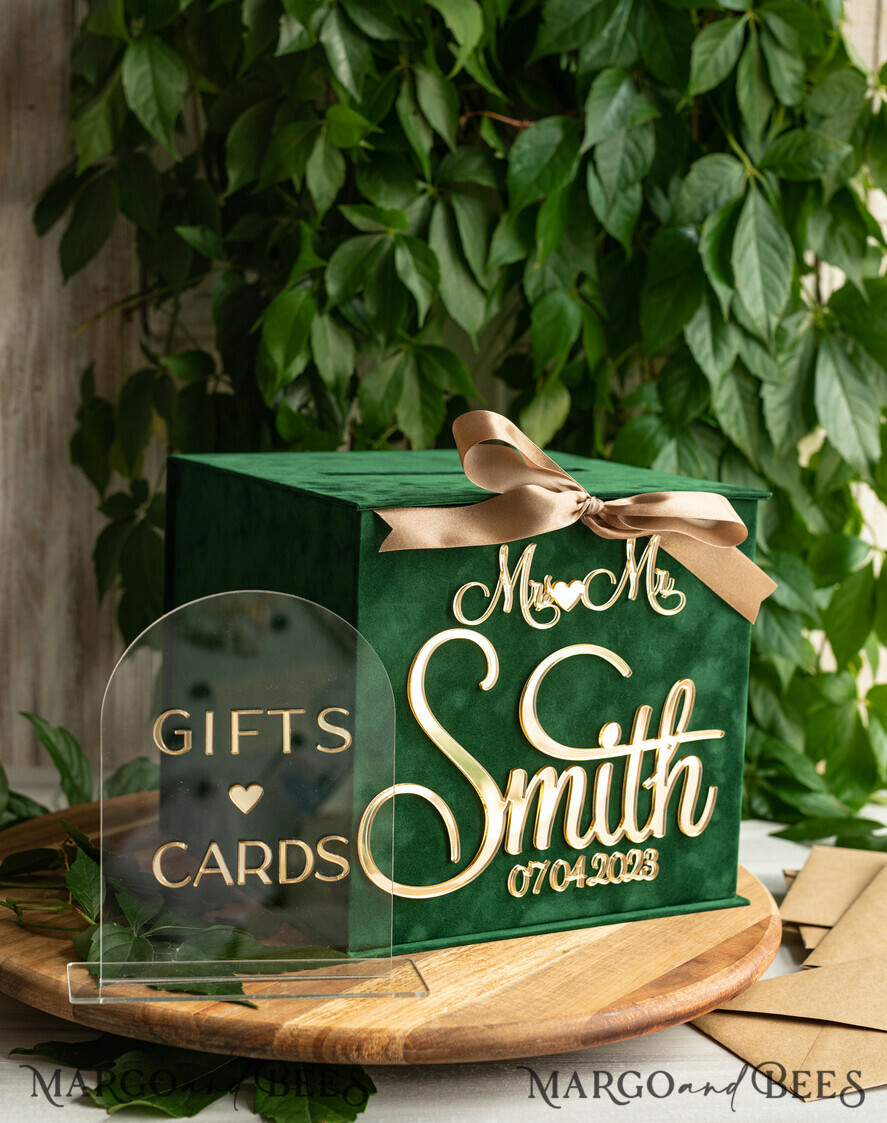  CARD BOXES velvet card boxes Garden Wedding Card Box Gift Card Box & arch Sign Set , Velvet green wedding wishing well money gift card box, Personalized Wedding Card Box, Greenery Luxury Card Box, Wedding Card Box with Lid, Emerald Wedding Money Box, Garden Wedding Card Box