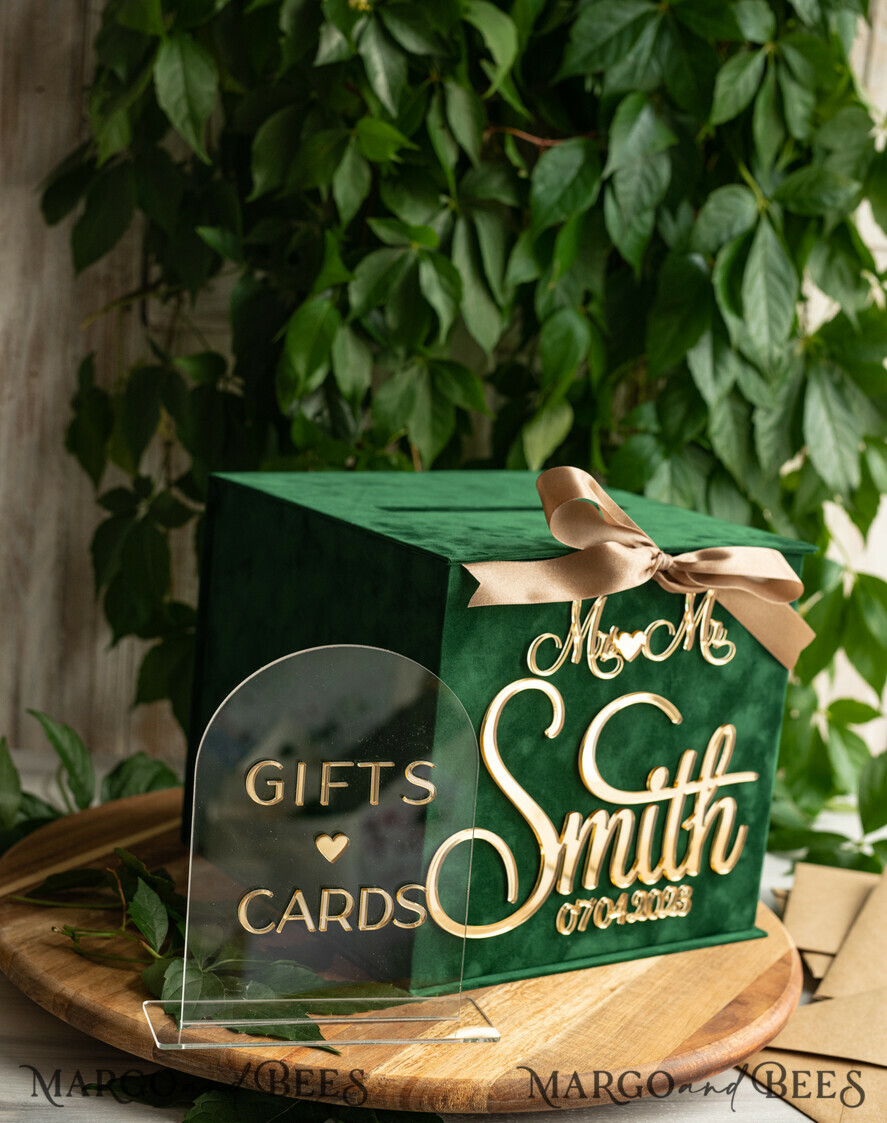  CARD BOXES velvet card boxes Garden Wedding Card Box Gift Card Box & arch Sign Set , Velvet green wedding wishing well money gift card box, Personalized Wedding Card Box, Greenery Luxury Card Box, Wedding Card Box with Lid, Emerald Wedding Money Box, Garden Wedding Card Box