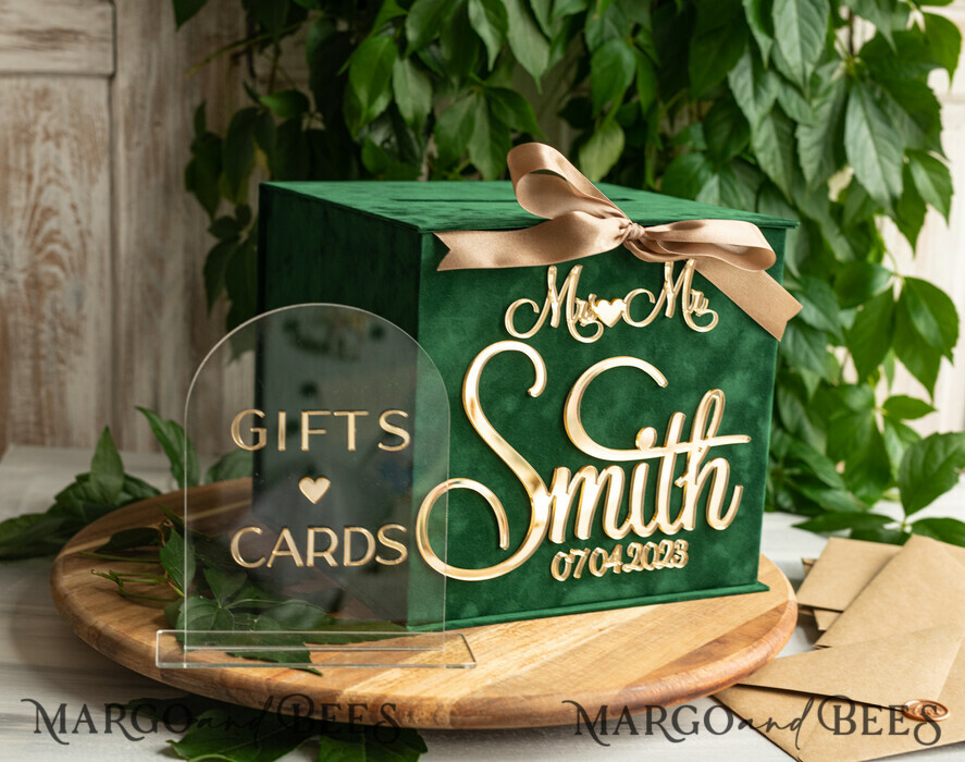  CARD BOXES velvet card boxes Garden Wedding Card Box Gift Card Box & arch Sign Set , Velvet green wedding wishing well money gift card box, Personalized Wedding Card Box, Greenery Luxury Card Box, Wedding Card Box with Lid, Emerald Wedding Money Box, Garden Wedding Card Box