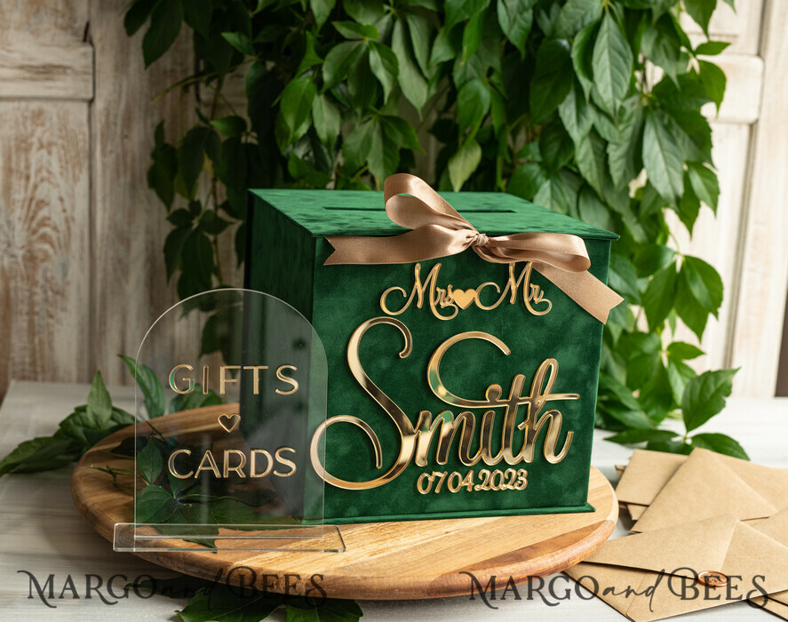  CARD BOXES velvet card boxes Garden Wedding Card Box Gift Card Box & arch Sign Set , Velvet green wedding wishing well money gift card box, Personalized Wedding Card Box, Greenery Luxury Card Box, Wedding Card Box with Lid, Emerald Wedding Money Box, Garden Wedding Card Box
