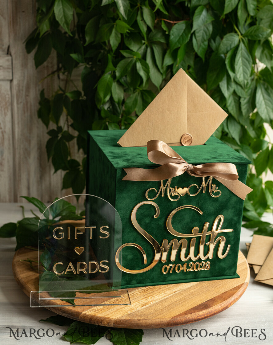 CARD BOXES velvet card boxes Garden Wedding Card Box Gift Card Box & arch Sign Set , Velvet green wedding wishing well money gift card box, Personalized Wedding Card Box, Greenery Luxury Card Box, Wedding Card Box with Lid, Emerald Wedding Money Box, Garden Wedding Card Box