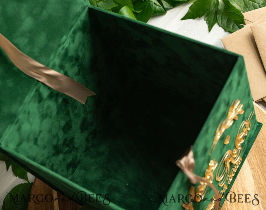  CARD BOXES velvet card boxes Gift Card Box & arch Sign Set , Velvet green wedding wishing well money gift card box, Personalized Wedding Card Box, Greenery Luxury