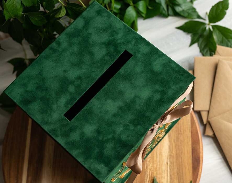  CARD BOXES velvet card boxes Gift Card Box & arch Sign Set , Velvet green wedding wishing well money gift card box, Personalized Wedding Card Box, Greenery Luxury