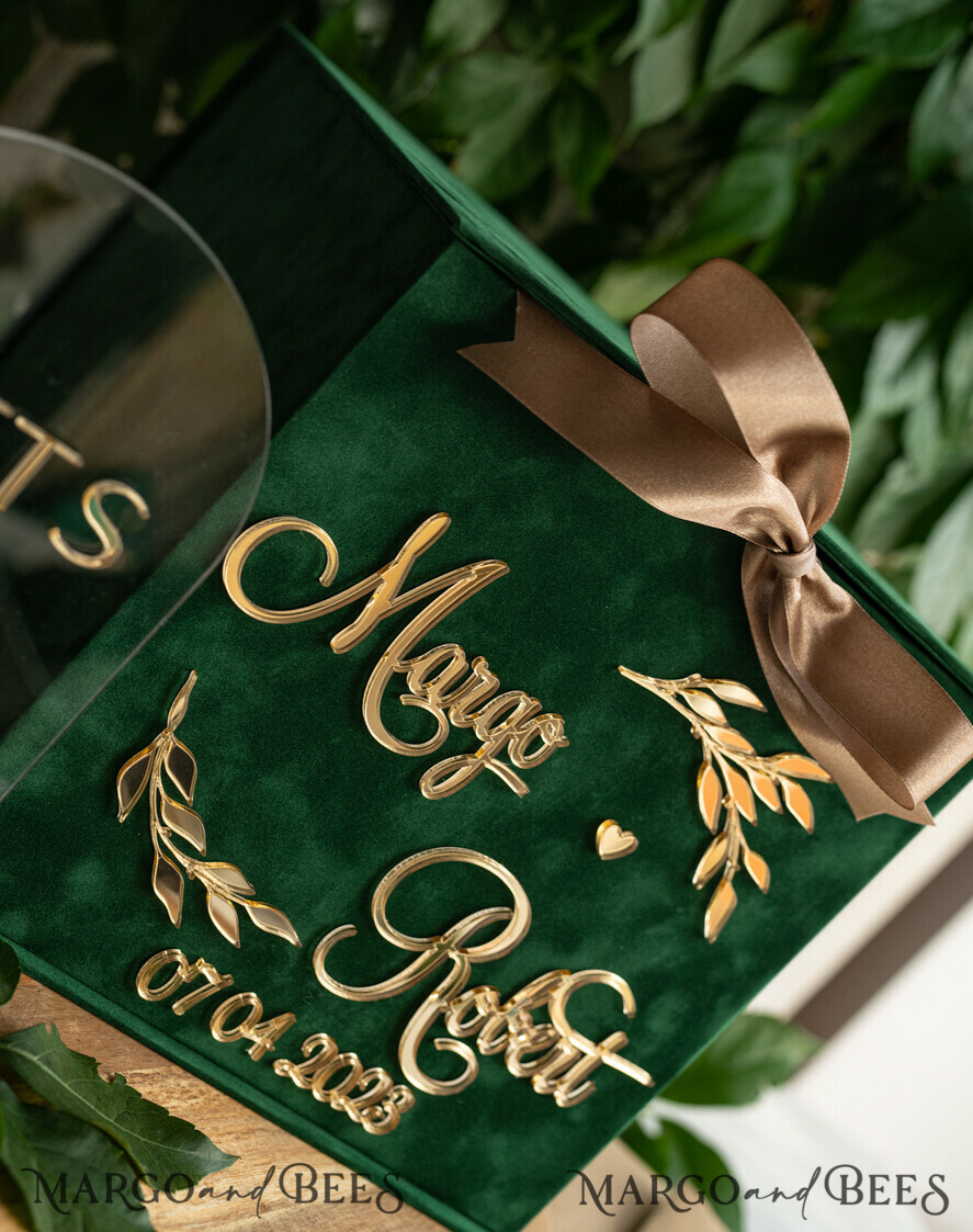  CARD BOXES velvet card boxes Gift Card Box & arch Sign Set , Velvet green wedding wishing well money gift card box, Personalized Wedding Card Box, Greenery Luxury
