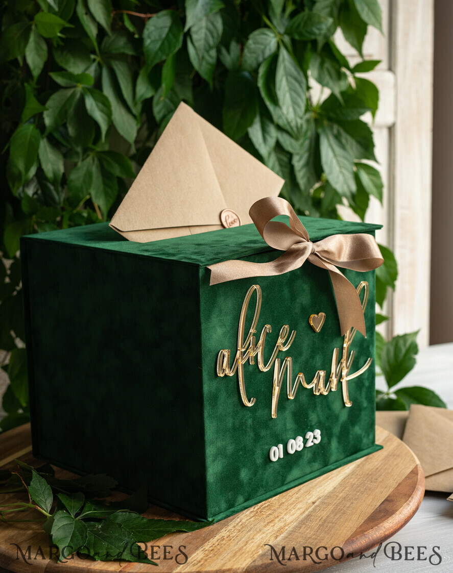  CARD BOXES velvet card boxes  Gift Card Box &  Sign Set , Velvet green wedding wishing well money gift card box, Personalized Wedding Card Box, Greenery Luxury Card Box, Wedding Card Box with Lid, Emerald Wedding Money Box, Garden Wedding Card Box
