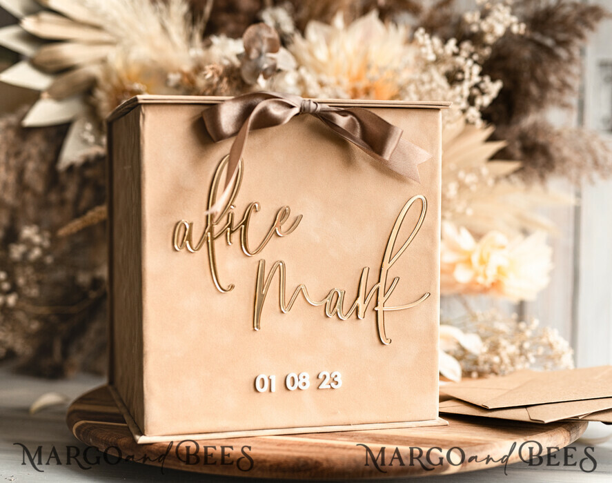  CARD BOXES velvet card boxes Gift Card Box, Velvet Beige wedding wishing well  money gift card box, Personalized Wedding Card Box, Luxury Card Box, Wedding Card Box with Lid, Wedding Money Box, Wedding Card Box