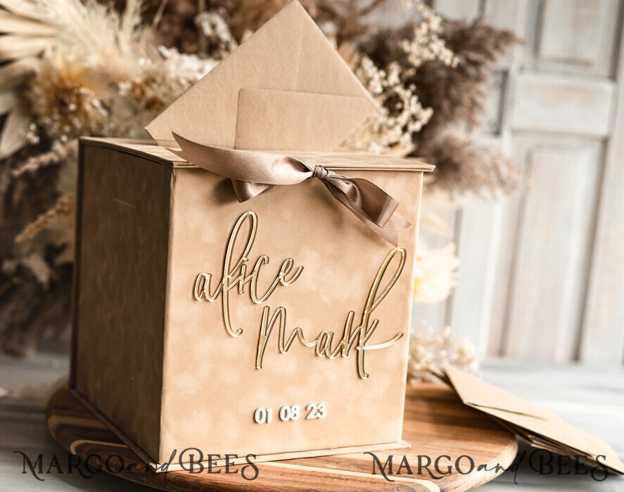  CARD BOXES velvet card boxes Gift Card Box, Velvet Beige wedding wishing well  money gift card box, Personalized Wedding Card Box, Luxury Card Box, Wedding Card Box with Lid, Wedding Money Box, Wedding Card Box