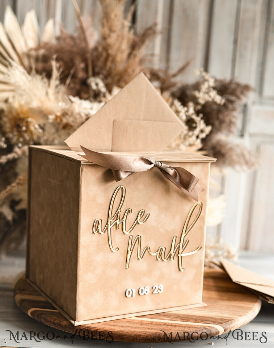  CARD BOXES velvet card boxes Gift Card Box, Velvet Beige wedding wishing well  money gift card box, Personalized Wedding Card Box, Luxury Card Box, Wedding Card Box with Lid, Wedding Money Box, Wedding Card Box