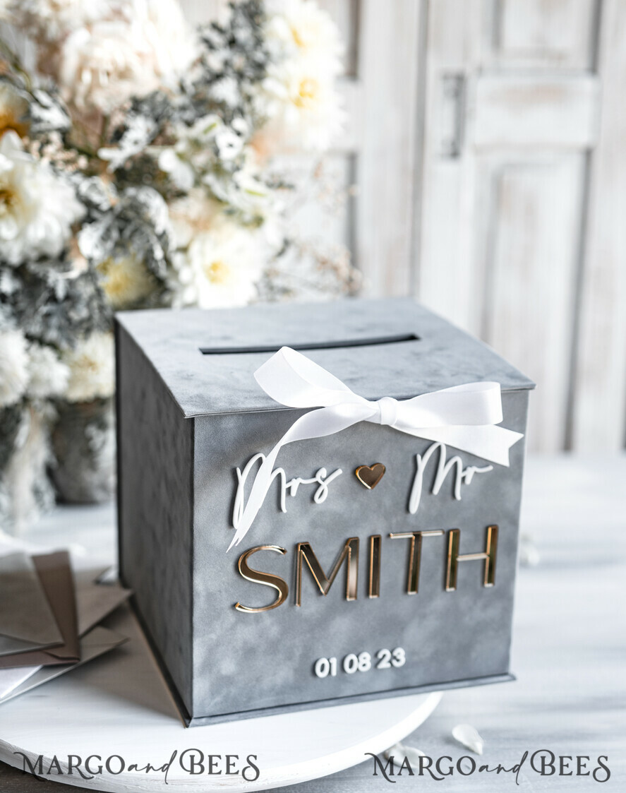  CARD BOXES velvet card boxes Gift Card Box, Velvet Grey wedding wishing well money gift card box, Personalized Wedding Card Box, Luxury Greenery Card Box, Wedding Grey and Gold Card Box with Lid, Wedding Money Box, Grey Green Wedding Card Box