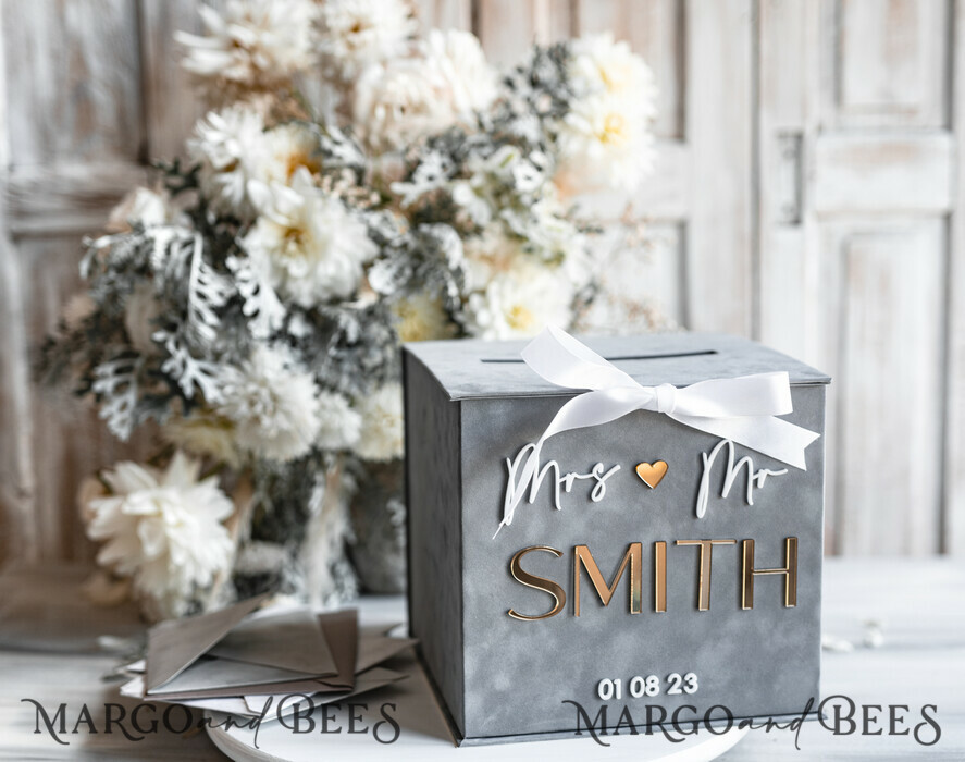  CARD BOXES velvet card boxes Gift Card Box, Velvet Grey wedding wishing well money gift card box, Personalized Wedding Card Box, Luxury Greenery Card Box, Wedding Grey and Gold Card Box with Lid, Wedding Money Box, Grey Green Wedding Card Box