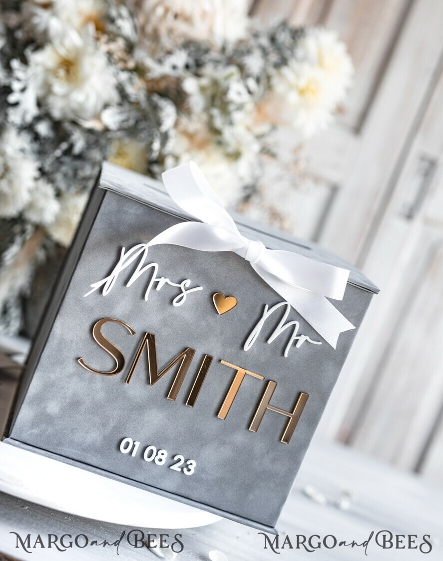  CARD BOXES velvet card boxes Gift Card Box, Velvet Grey wedding wishing well money gift card box, Personalized Wedding Card Box, Luxury Greenery Card Box, Wedding Grey and Gold Card Box with Lid, Wedding Money Box, Grey Green Wedding Card Box