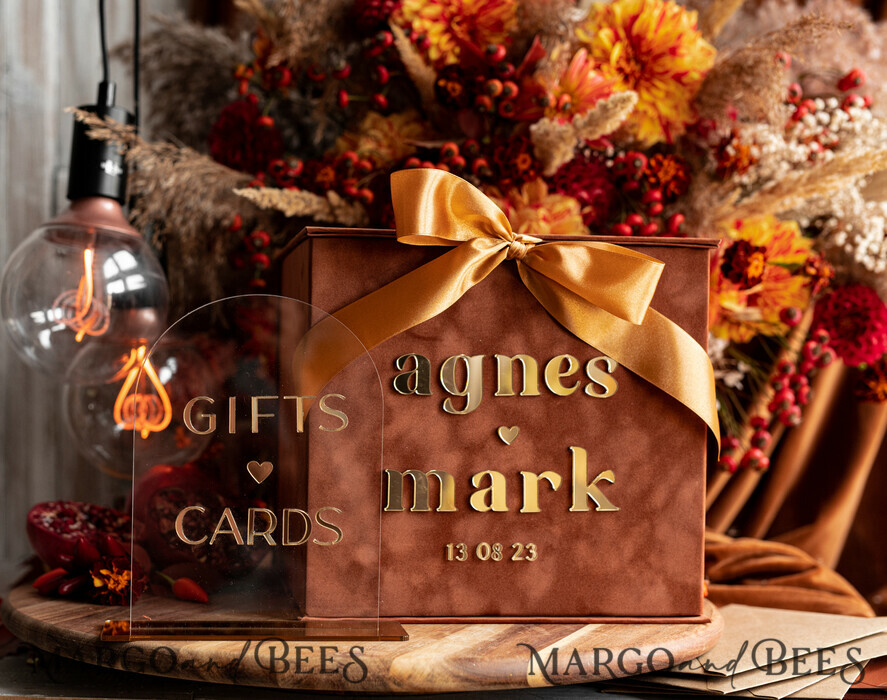  CARD BOXES velvet card boxes Terracotta Fall Card Box and Arch Acrylic Cards & Gifts Clear Sign, Velvet Rust Wedding Card Box with Lid, Burnt Orange Wedding Money Box,  Copper Wedding Card Box cards and gift Arch acrylic sign set