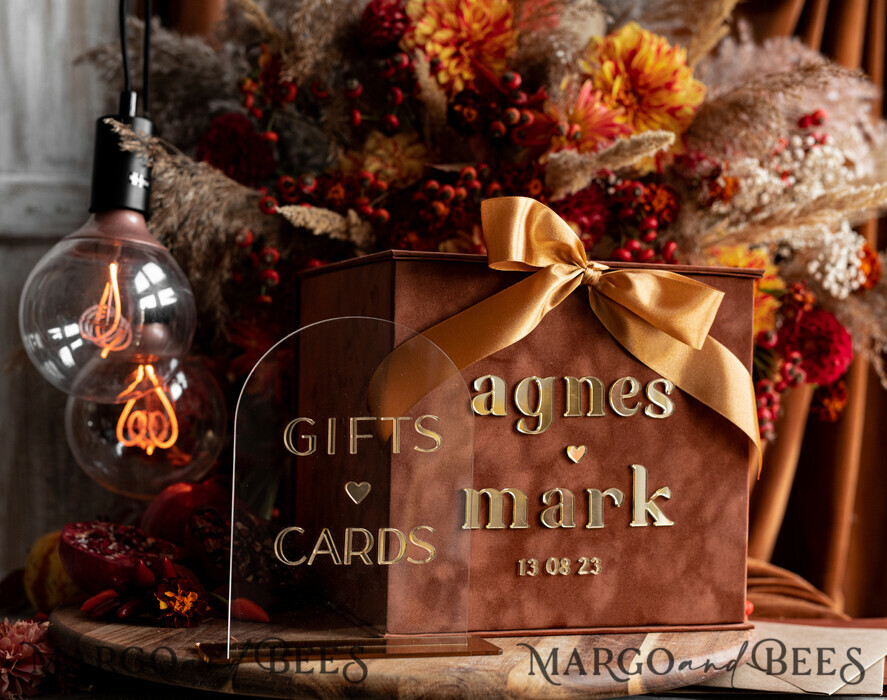  CARD BOXES velvet card boxes Terracotta Fall Card Box and Arch Acrylic Cards & Gifts Clear Sign, Velvet Rust Wedding Card Box with Lid, Burnt Orange Wedding Money Box,  Copper Wedding Card Box cards and gift Arch acrylic sign set