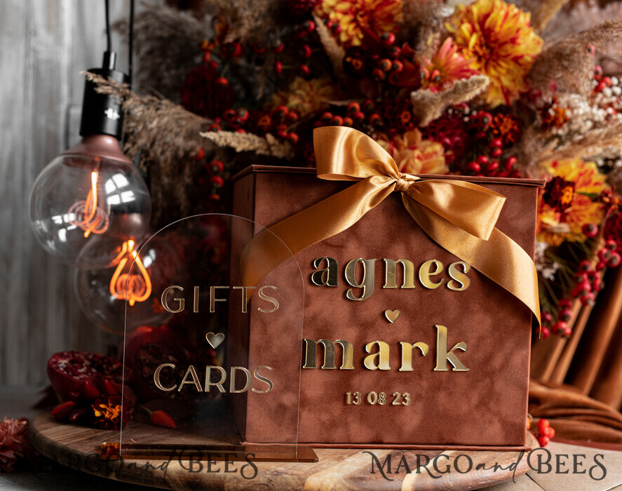 CARD BOXES velvet card boxes Terracotta Fall Card Box and Arch Acrylic Cards & Gifts Clear Sign, Velvet Rust Wedding Card Box with Lid, Burnt Orange Wedding Money Box,  Copper Wedding Card Box cards and gift Arch acrylic sign set