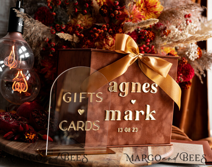  CARD BOXES velvet card boxes Terracotta Fall Card Box and Arch Acrylic Cards & Gifts Clear Sign, Velvet Rust Wedding Card Box with Lid, Burnt Orange Wedding Money Box,  Copper Wedding Card Box cards and gift Arch acrylic sign set