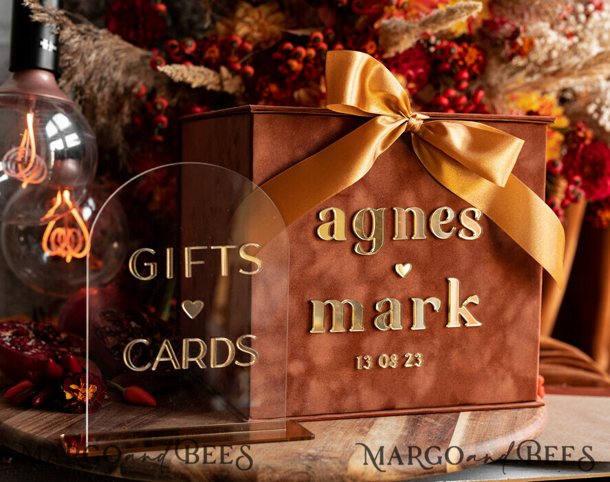  CARD BOXES velvet card boxes Terracotta Fall Card Box and Arch Acrylic Cards & Gifts Clear Sign, Velvet Rust Wedding Card Box with Lid, Burnt Orange Wedding Money Box,  Copper Wedding Card Box cards and gift Arch acrylic sign set