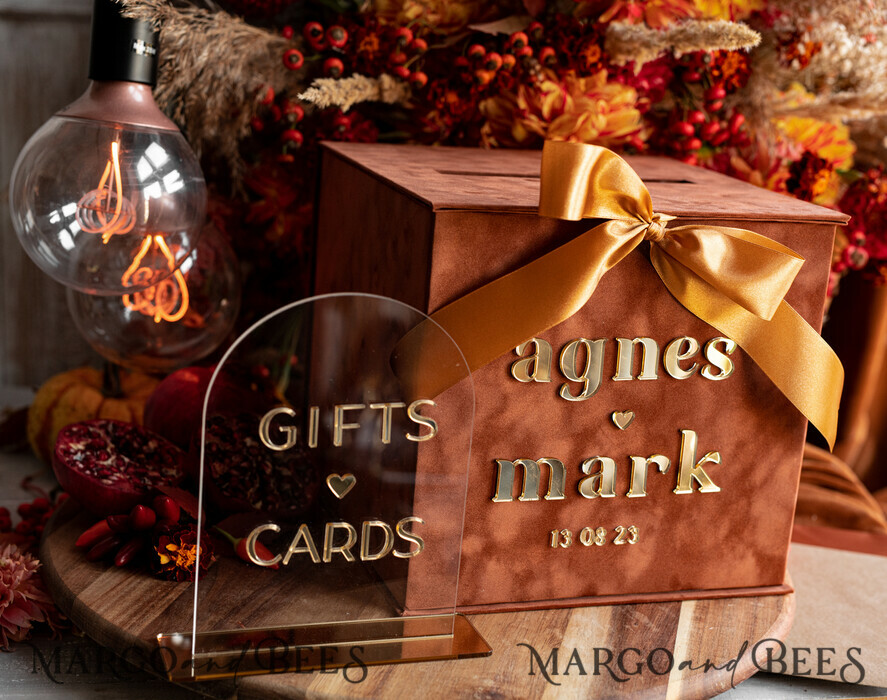  CARD BOXES velvet card boxes Terracotta Fall Card Box and Arch Acrylic Cards & Gifts Clear Sign, Velvet Rust Wedding Card Box with Lid, Burnt Orange Wedding Money Box,  Copper Wedding Card Box cards and gift Arch acrylic sign set