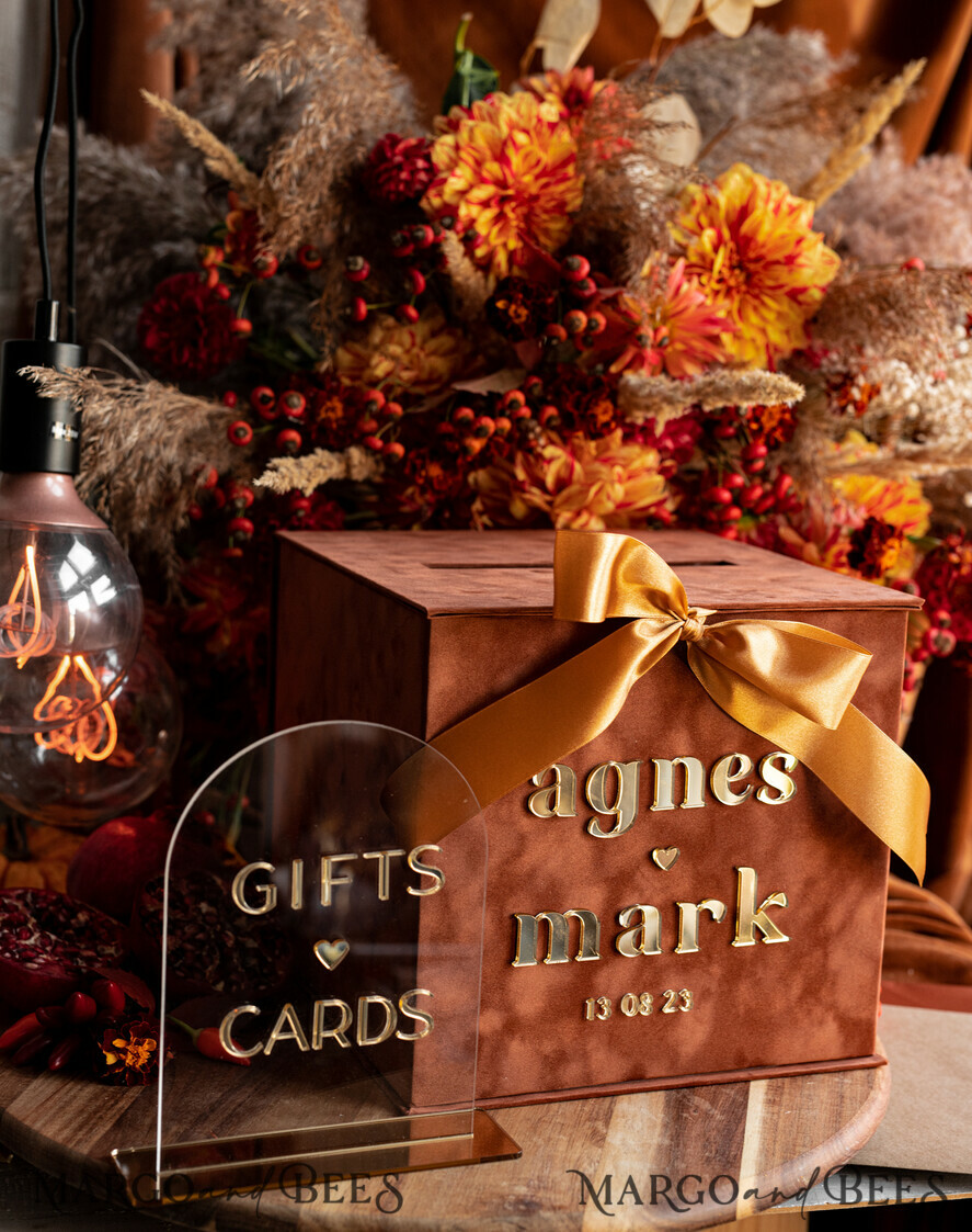  CARD BOXES velvet card boxes Terracotta Fall Card Box and Arch Acrylic Cards & Gifts Clear Sign, Velvet Rust Wedding Card Box with Lid, Burnt Orange Wedding Money Box,  Copper Wedding Card Box cards and gift Arch acrylic sign set