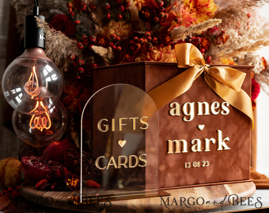  CARD BOXES velvet card boxes Terracotta Fall Card Box and Arch Acrylic Cards & Gifts Clear Sign, Velvet Rust Wedding Card Box with Lid, Burnt Orange Wedding Money Box,  Copper Wedding Card Box cards and gift Arch acrylic sign set