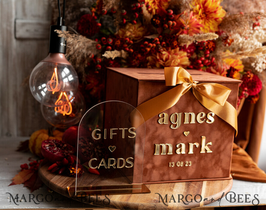  CARD BOXES velvet card boxes Terracotta Fall Card Box and Arch Acrylic Cards & Gifts Clear Sign, Velvet Rust Wedding Card Box with Lid, Burnt Orange Wedding Money Box,  Copper Wedding Card Box cards and gift Arch acrylic sign set