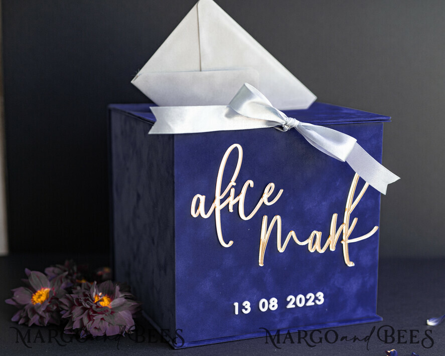  CARD BOXES velvet card boxes Gift Card Box & Cards, Velvet Navy Blue wedding wishing well money gift card box, Personalized Wedding Card Box, Luxury Card Box, Wedding Card Box with Lid, Wedding Money Box, Wedding Card Box
