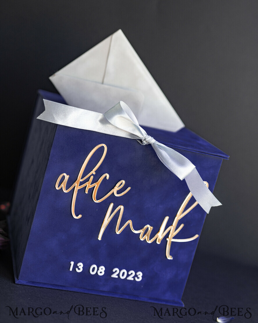  CARD BOXES velvet card boxes Gift Card Box & Cards, Velvet Navy Blue wedding wishing well money gift card box, Personalized Wedding Card Box, Luxury Card Box, Wedding Card Box with Lid, Wedding Money Box, Wedding Card Box
