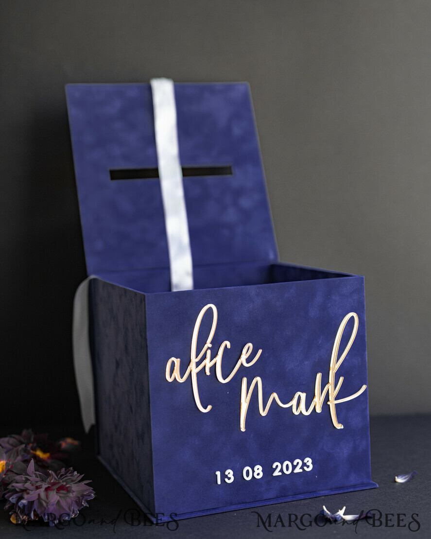  CARD BOXES velvet card boxes Gift Card Box & Cards, Velvet Navy Blue wedding wishing well money gift card box, Personalized Wedding Card Box, Luxury Card Box, Wedding Card Box with Lid, Wedding Money Box, Wedding Card Box
