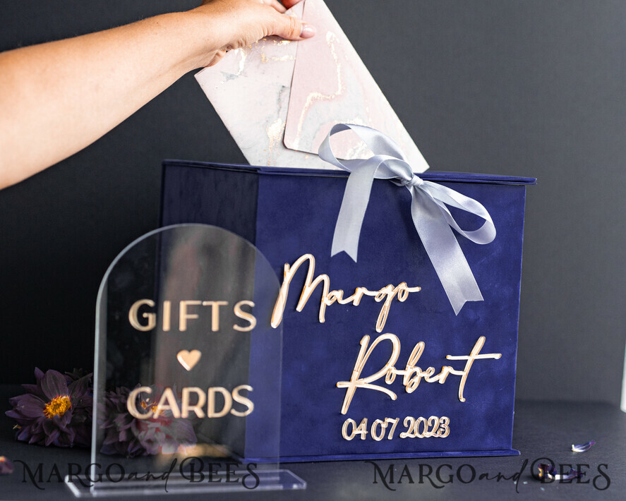  CARD BOXES velvet card boxes Gift Card Box & arch Sign Set , Velvet Navy wedding wishing well money gift card box, Personalized Wedding Card Box, Luxury Card Box, Wedding Card Box with Lid, Wedding Money Box, Wedding Card Box