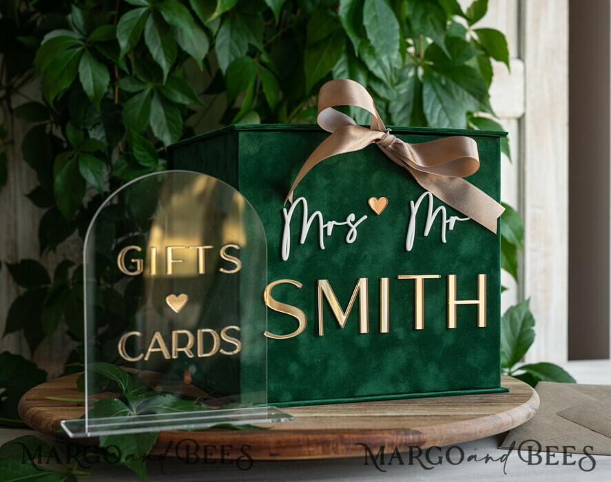  CARD BOXES velvet card boxes Gift Card Box & arch Sign Set , Velvet green wedding wishing well money gift card box, Personalized Wedding Card Box, Greenery Luxury Card Box, Wedding Card Box with Lid, Emerald Wedding Money Box, Garden Wedding Card Box