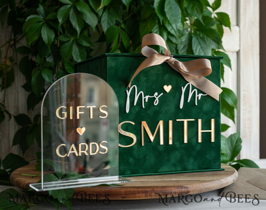 CARD BOXES velvet card boxes Gift Card Box & arch Sign Set , Velvet green wedding wishing well money gift card box, Personalized Wedding Card Box, Greenery Luxury Card Box, Wedding Card Box with Lid, Emerald Wedding Money Box, Garden Wedding Card Box
