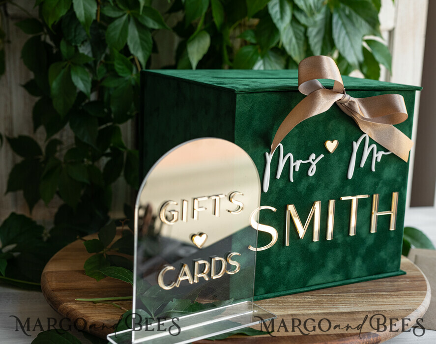  CARD BOXES velvet card boxes Gift Card Box & arch Sign Set , Velvet green wedding wishing well money gift card box, Personalized Wedding Card Box, Greenery Luxury Card Box, Wedding Card Box with Lid, Emerald Wedding Money Box, Garden Wedding Card Box