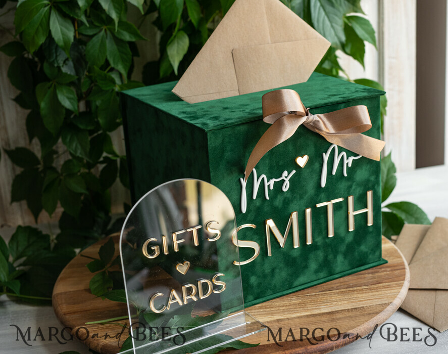  CARD BOXES velvet card boxes Gift Card Box & arch Sign Set , Velvet green wedding wishing well money gift card box, Personalized Wedding Card Box, Greenery Luxury Card Box, Wedding Card Box with Lid, Emerald Wedding Money Box, Garden Wedding Card Box
