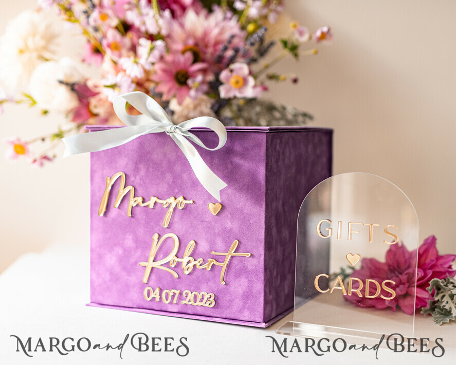  CARD BOXES velvet card boxes Gift Card Box & arch Sign Set , Velvet Purple wedding wishing well money gift card box, Personalized Wedding Card Box, Luxury Card Box, Wedding Card Box with Lid, Wedding Money Box, Wedding Card Box