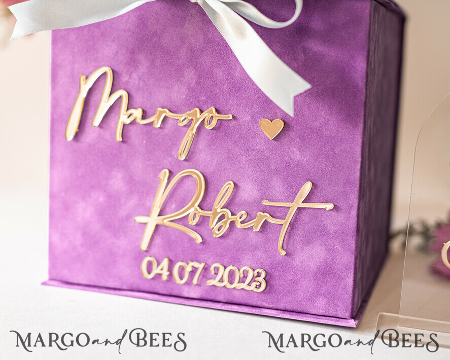  CARD BOXES velvet card boxes Gift Card Box & arch Sign Set , Velvet Purple wedding wishing well money gift card box, Personalized Wedding Card Box, Luxury Card Box, Wedding Card Box with Lid, Wedding Money Box, Wedding Card Box