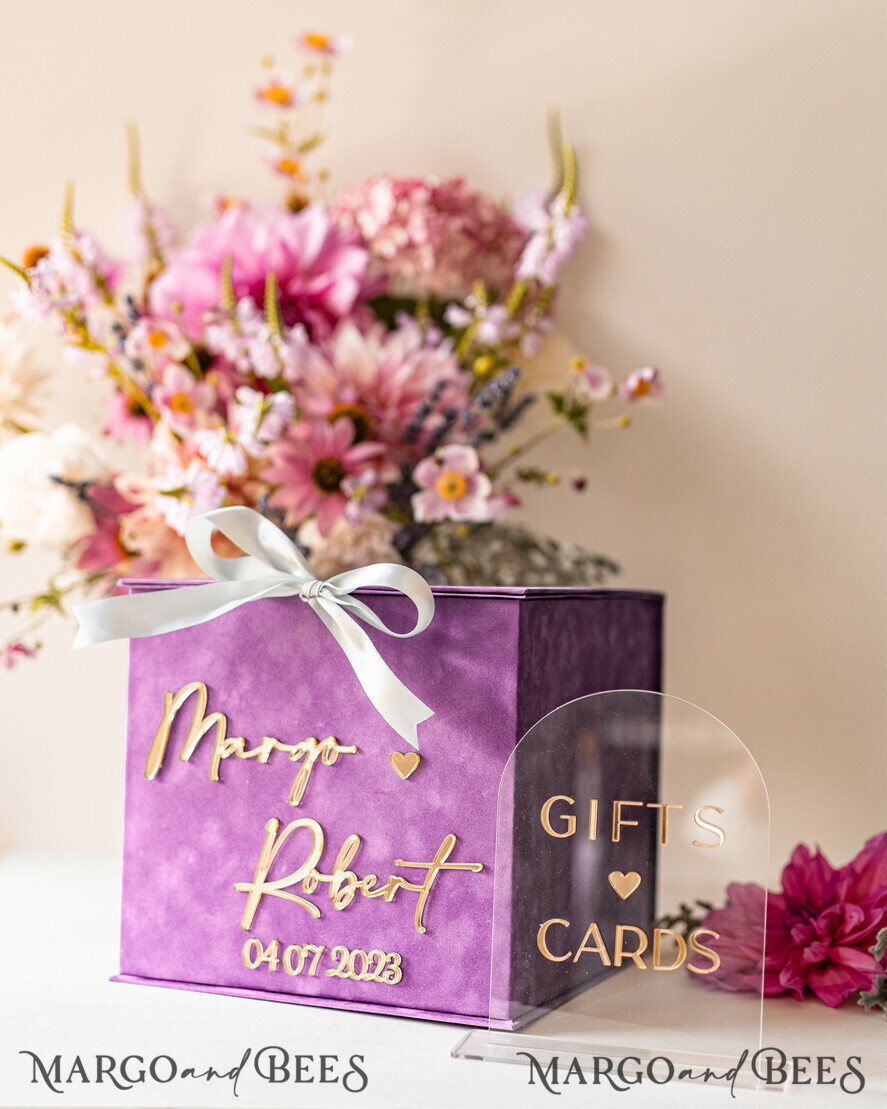  CARD BOXES velvet card boxes Gift Card Box & arch Sign Set , Velvet Purple wedding wishing well money gift card box, Personalized Wedding Card Box, Luxury Card Box, Wedding Card Box with Lid, Wedding Money Box, Wedding Card Box