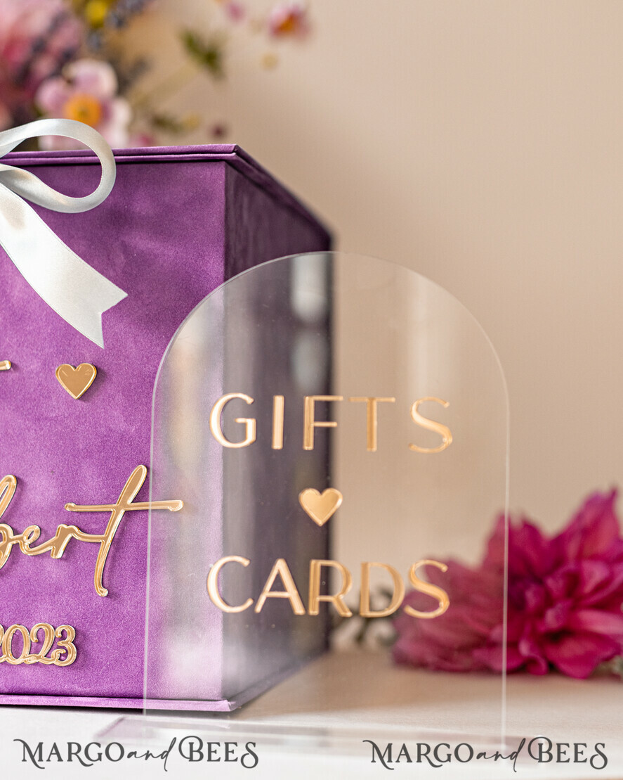  CARD BOXES velvet card boxes Gift Card Box & arch Sign Set , Velvet Purple wedding wishing well money gift card box, Personalized Wedding Card Box, Luxury Card Box, Wedding Card Box with Lid, Wedding Money Box, Wedding Card Box