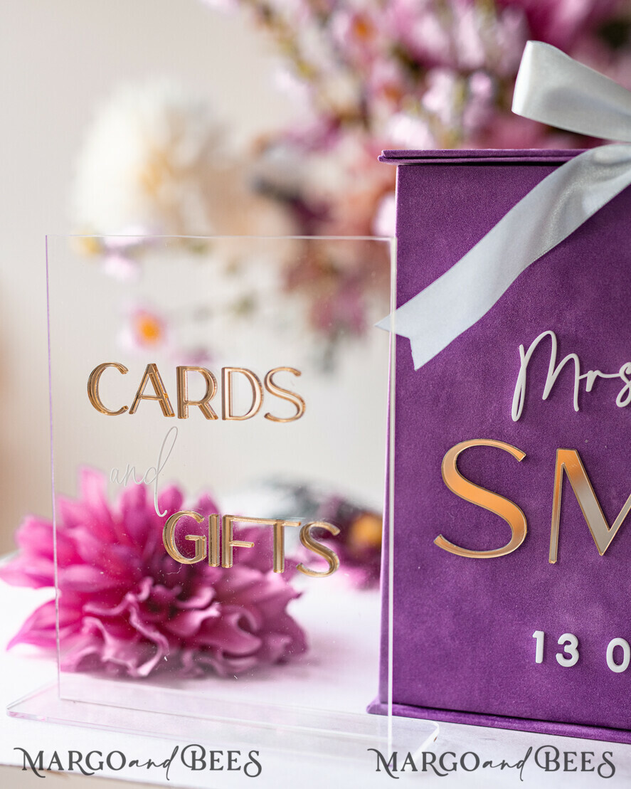  CARD BOXES velvet card boxes Gift Card Box & Cards cards & Gifts Sign Set , Velvet Purple wedding wishing well money gift card box, Personalized Wedding Card Box, Luxury Card Box, Wedding Card Box with Lid, Wedding Money Box, Wedding Card Box
