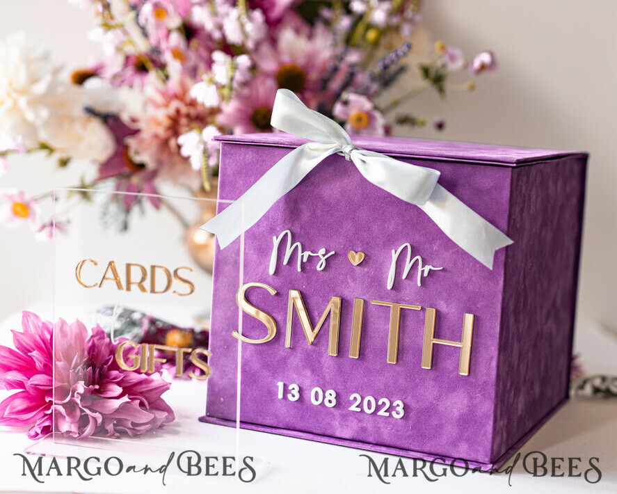  CARD BOXES velvet card boxes Gift Card Box & Cards cards & Gifts Sign Set , Velvet Purple wedding wishing well money gift card box, Personalized Wedding Card Box, Luxury Card Box, Wedding Card Box with Lid, Wedding Money Box, Wedding Card Box