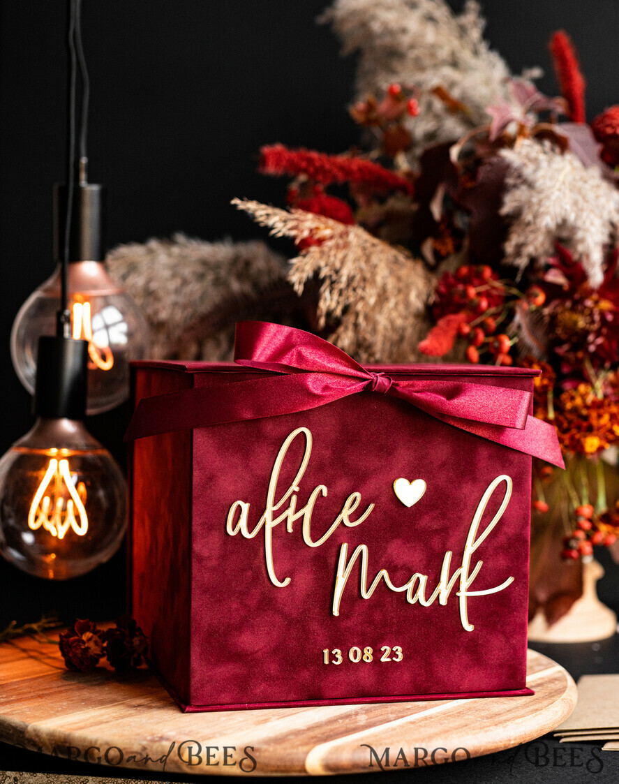  CARD BOXES velvet card boxes burgundy Card Box, Maroon Wedding Card Box with Lid, Marsala Wedding Money Box, Wedding Card Box with slot  cards & gift Arch acrylic sign set