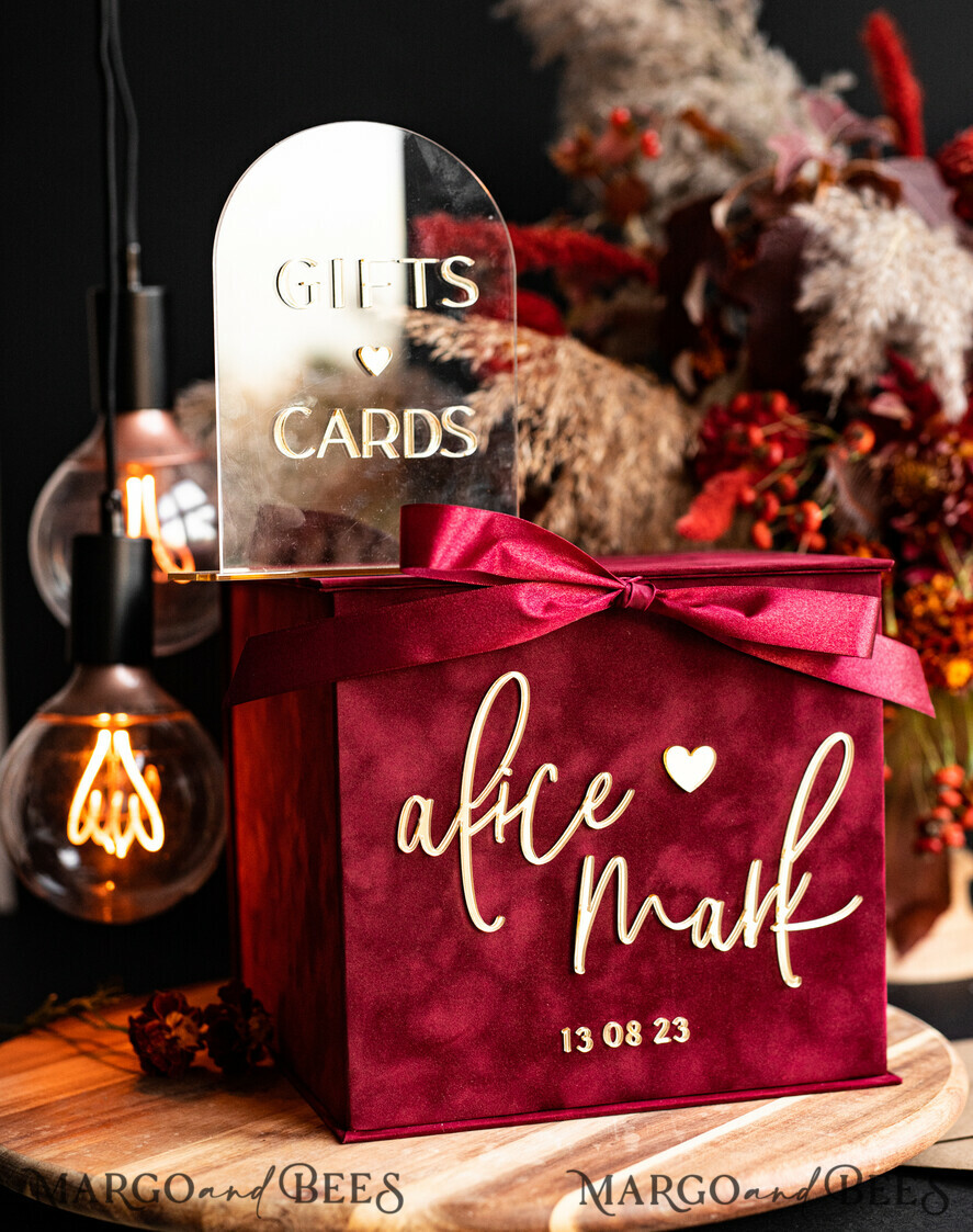  CARD BOXES velvet card boxes burgundy Card Box, Maroon Wedding Card Box with Lid, Marsala Wedding Money Box, Wedding Card Box with slot  cards & gift Arch acrylic sign set
