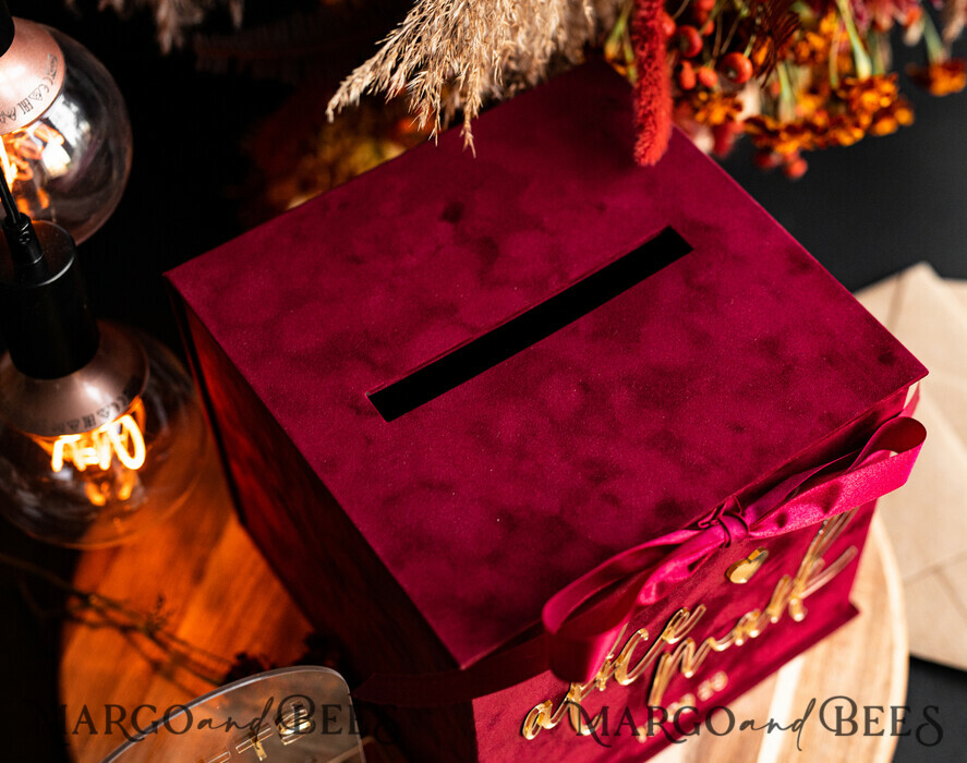  CARD BOXES velvet card boxes burgundy Card Box, Maroon Wedding Card Box with Lid, Marsala Wedding Money Box, Wedding Card Box with slot  cards & gift Arch acrylic sign set
