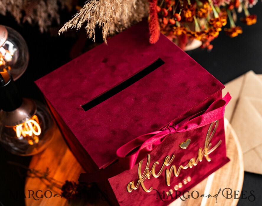  CARD BOXES velvet card boxes burgundy Card Box, Maroon Wedding Card Box with Lid, Marsala Wedding Money Box, Wedding Card Box with slot  cards & gift Arch acrylic sign set