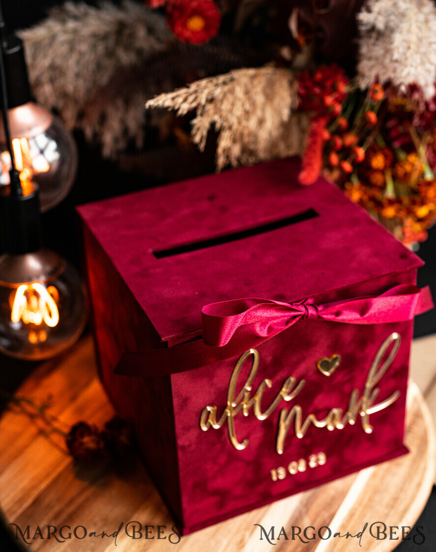  CARD BOXES velvet card boxes burgundy Card Box, Maroon Wedding Card Box with Lid, Marsala Wedding Money Box, Wedding Card Box with slot  cards & gift Arch acrylic sign set